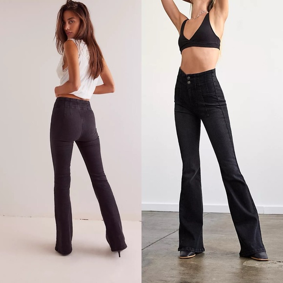 Free People We The Free Jayde Flare Jeans Onyx Black 30 High Rise Retro Boho - Picture 8 of 8